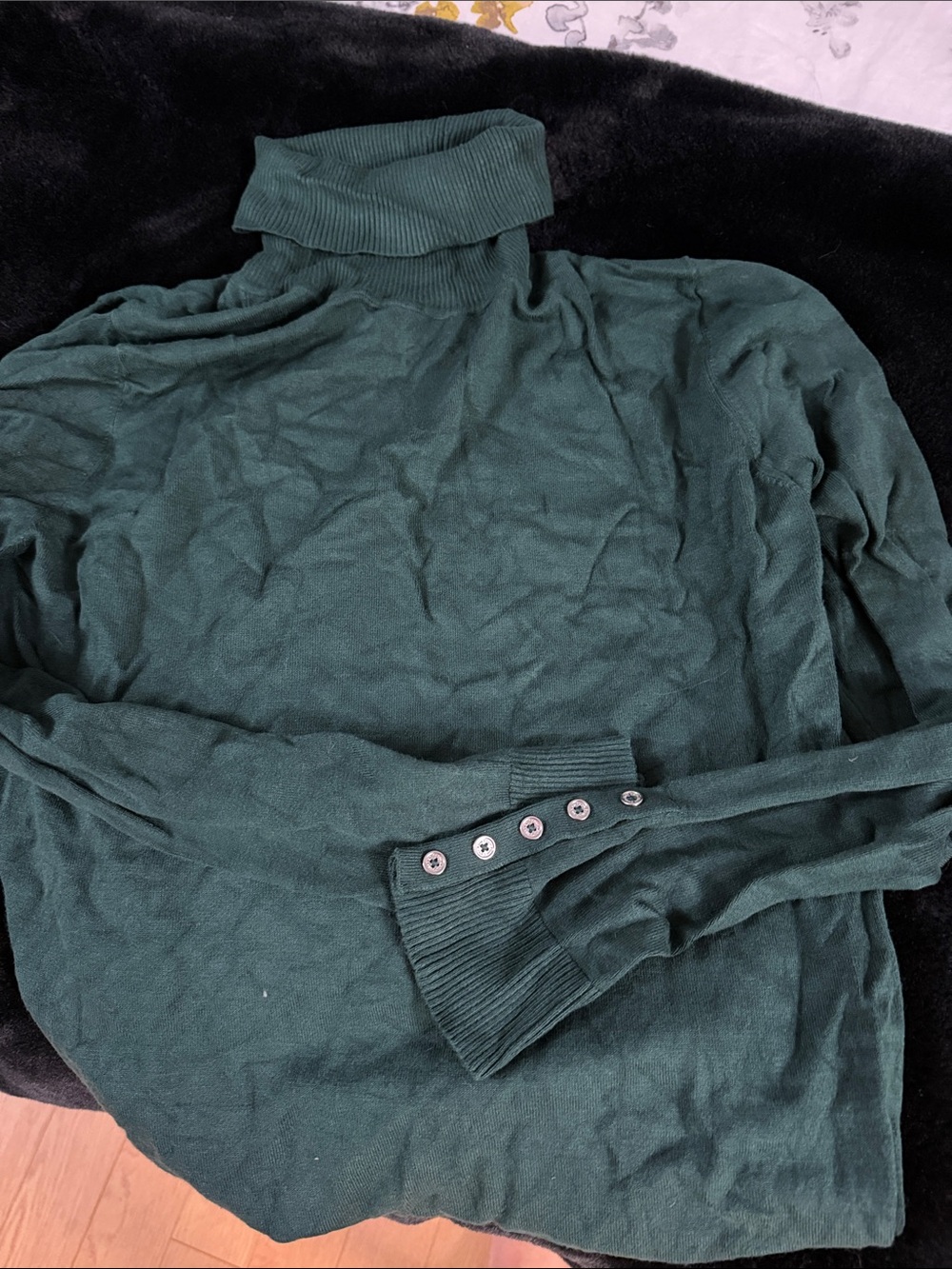 Calvin Klein Forest Green Women's Turtleneck Sweater with Button Cuff